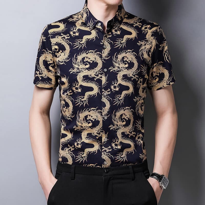 N6029 - Áo sơ mi nam họa tiết rồng chống nhăn hàng nhập - giá 670k