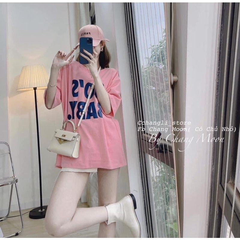 [Rẻ vô địch] Áo thun cotton tay lỡ dáng rộng unisex one baby hồng freesize 38-65kg