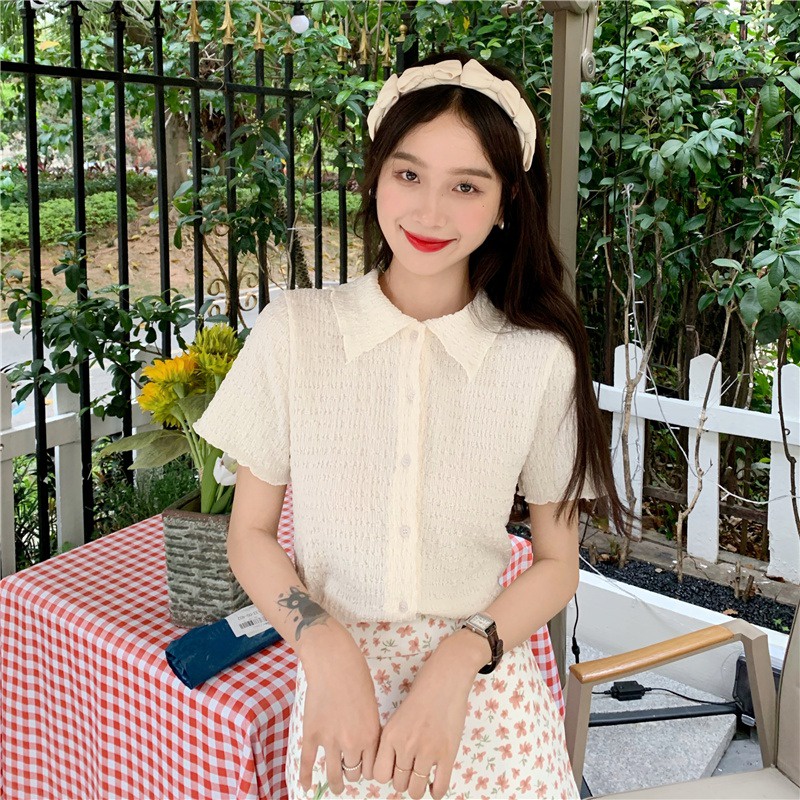 Áo Sơ Mi Ngắn Tay Cổ Bẻ Xếp Ly Thời Trang