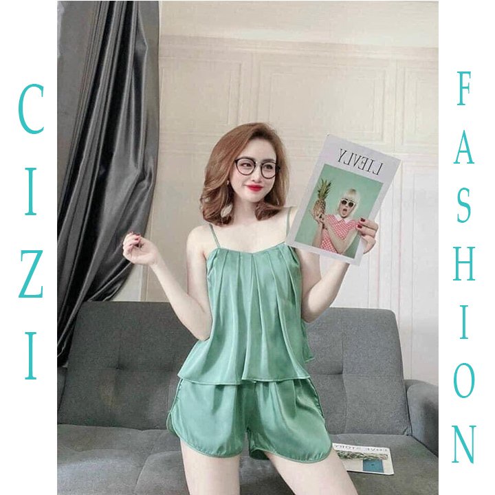 Bộ mặc nhà 2 dây lanh lụa kiểu tiểu thư xếp ly CiZi