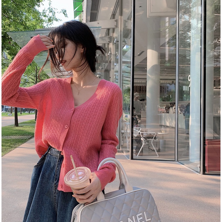 SUXI Áo Khoác Cardigan Bằng Vải Dệt Kim Tay Dài Cổ Chữ V Thiết Kế Thời Trang Mùa Thu Theo Phong Cách Hàn Quốc Dành Cho Nữ