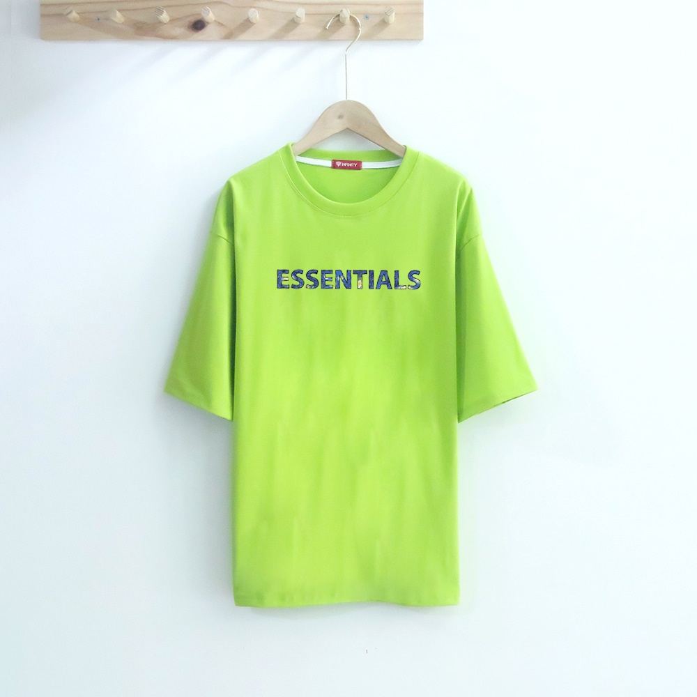 Phối màu cực đẹp cho Áo phông, Áo COtton phom rộng chữ ESSENTIALS thời trang unisex