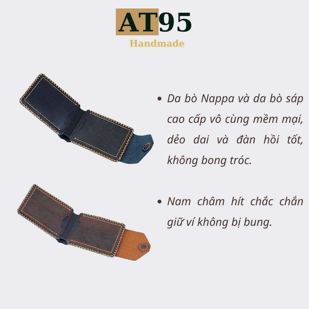 Ví gập nút nam châm IRON da bò thật hàng thủ công thương hiệu AT95 HANDMADE