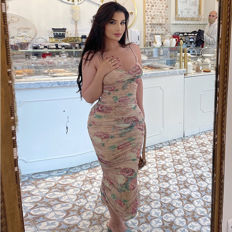Đầm Hai Dây Hở Lưng Họa Tiết Hoa Thời Trang Cho Nữ