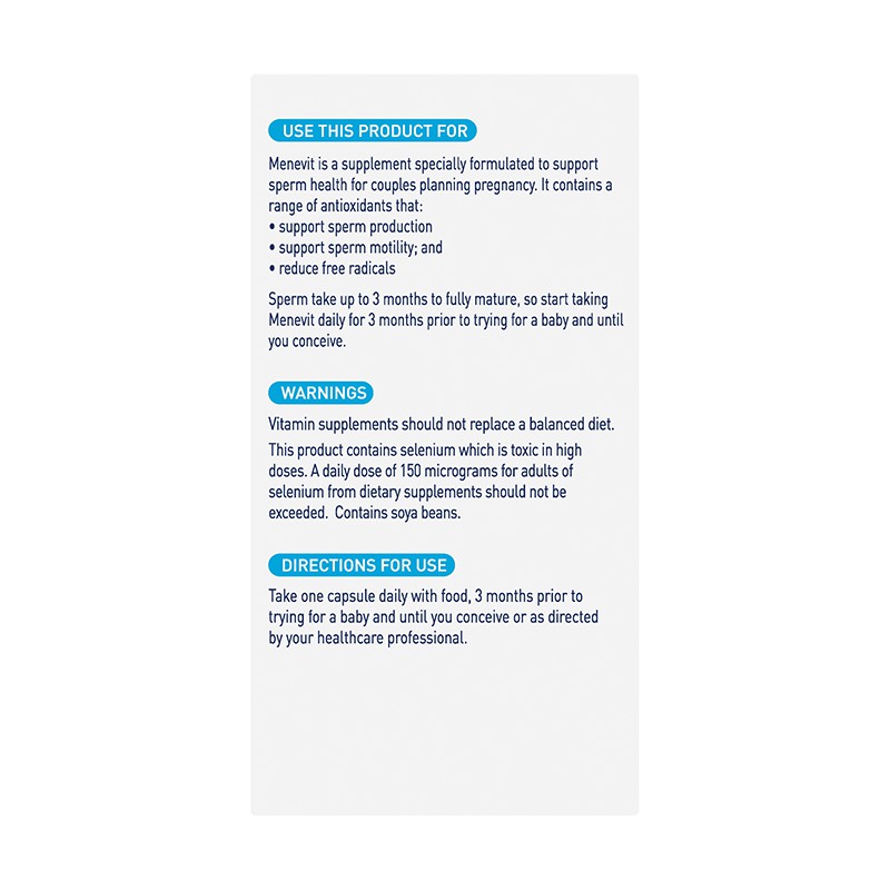 [Mã FMCG100K - 10% đơn 500K] Viên Uống Menevit Úc Nâng Cao Chất Lượng Tinh Trùng | BigBuy360 - bigbuy360.vn