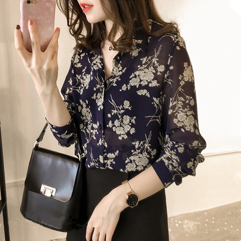 Áo sơ mi dài tay in họa tiết hoa nhã nhặn dành cho nữ