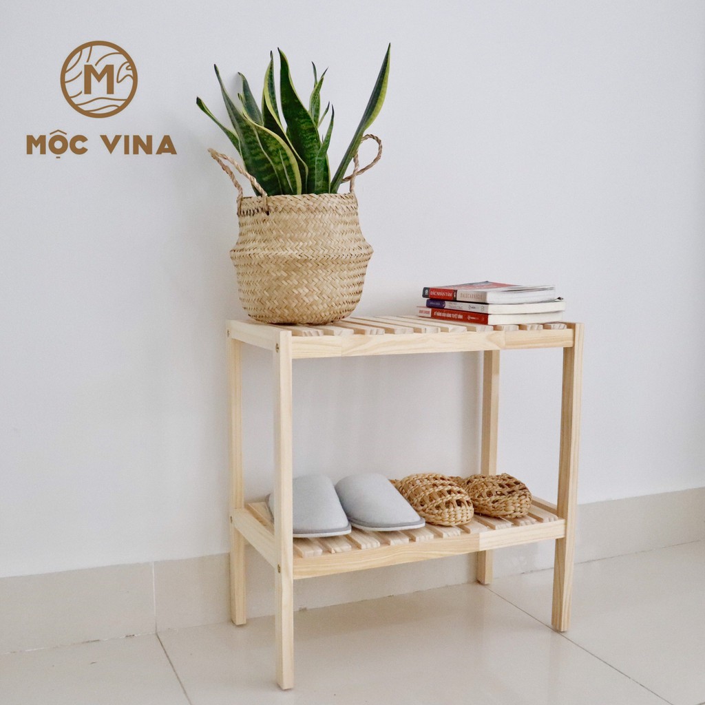 Kệ Để Giày 2 Tầng 50cm - Tủ Đầu Giường Gỗ Thông Tự Nhiên - Giá Giày Dép 2 Tầng Dài 50cm Mộc Vina