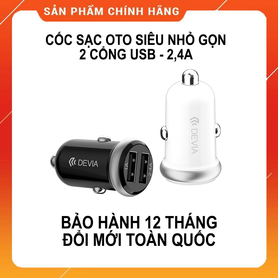 [Mã BMBAU50 giảm 10% đơn 99k] Sạc trên xe hơi Devia Smart mini 2 cổng USB - Hãng chính hãng