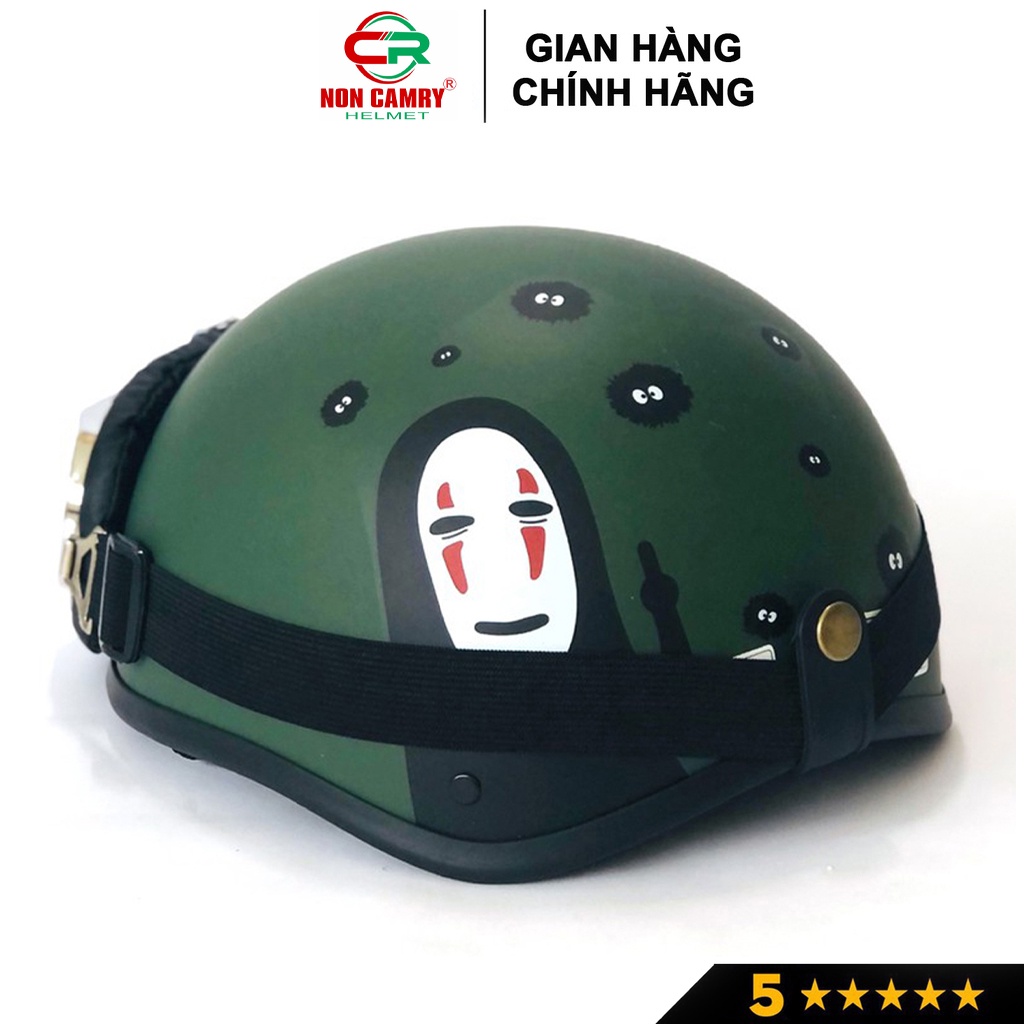 Mũ bảo hiểm nửa đầu Camry cao cấp, họa tiết Vô Diện cá tính, kèm kính UV, phi công, Freesize vòng đầu 55-59cm