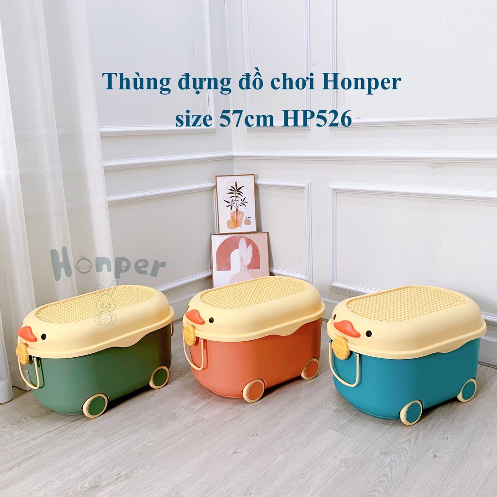 HỘP ĐỰNG ĐỒ CHƠI HONPER HÌNH VỊT CÓ BÁNH XE- CHÍNH HÃNG- BH 1 NĂM