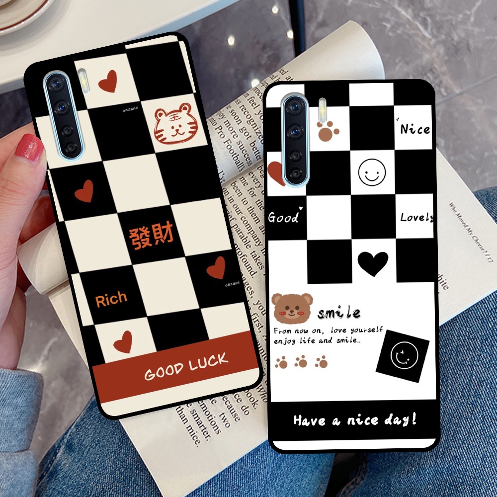 Ốp Oppo A91 / Reno 3 in hình sọc caro, họa tiết đen trắng dễ thương