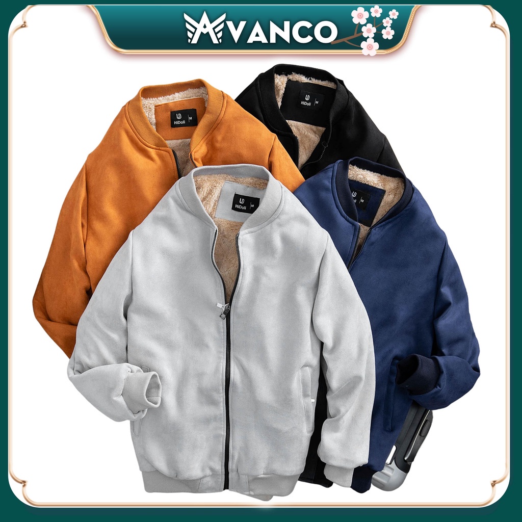 ❐☏Áo khoác bomber nam da lộn 2 lớp lót lông Basic cực ấm mùa đông phong cách bóng chày mới nhất 2021 AVANCO