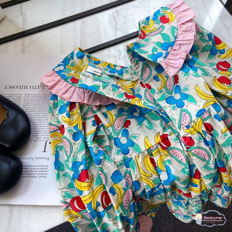 Đầm Tay Phồng Cổ Tròn In Hoa Thời Trang Xinh Xắn Cho Bé Gái