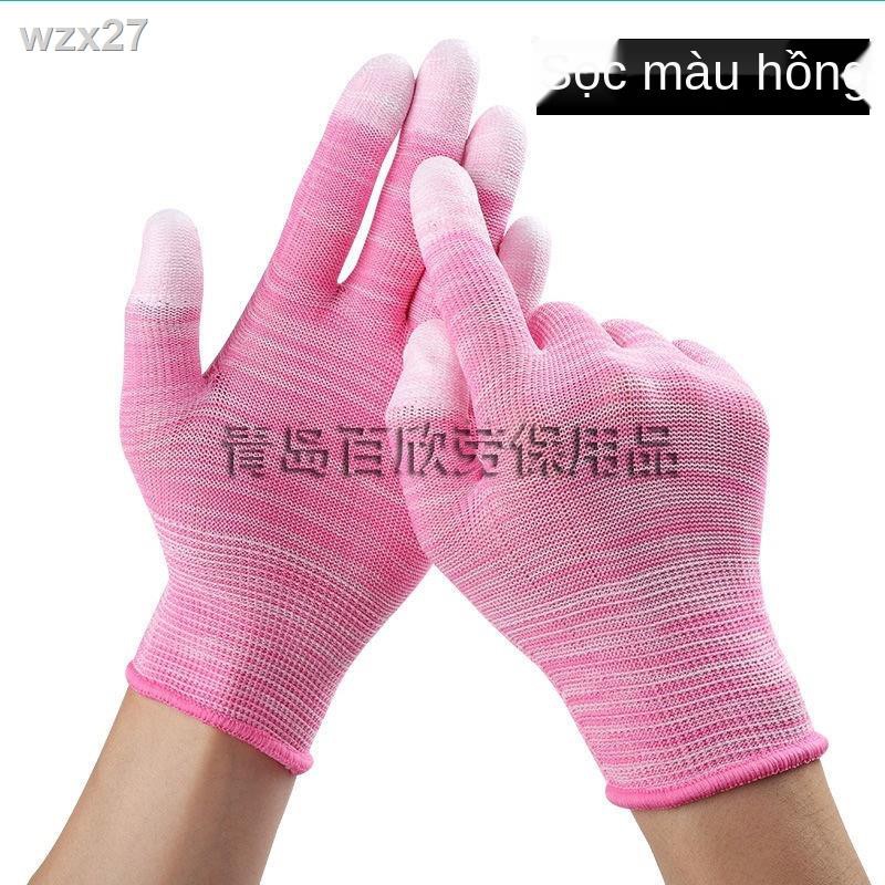 ❅Ngón tay PU nylon mỏng - găng có tráng phủ lòng bàn nữ cao su chống tĩnh điện thoáng khí không trơn trượt