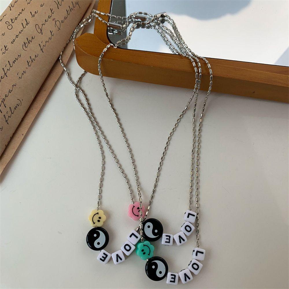 Vòng cổ Chuỗi Hạt Mặt Cười Khắc Chữ VANES1 Phong Cách Harajuku Đơn Giản Sáng Tạo Dành Cho Nữ
