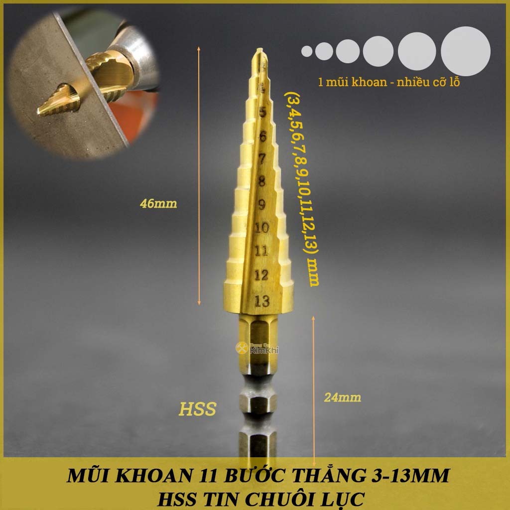 Mũi khoan bước thẳng chuôi lục thép HHS 4241 phủ Titan