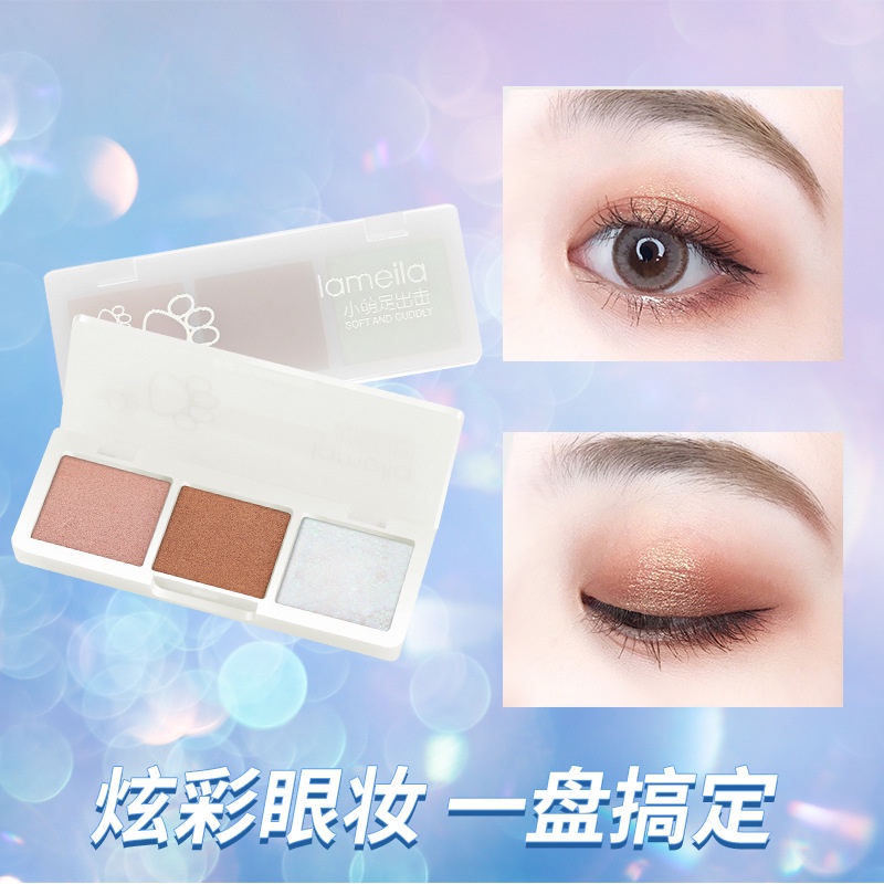 Phấn mắt Lameila, bảng phấn mắt 3 ô mini nôi địa trung tông nâu cam hồng C18 - Sammi beauty