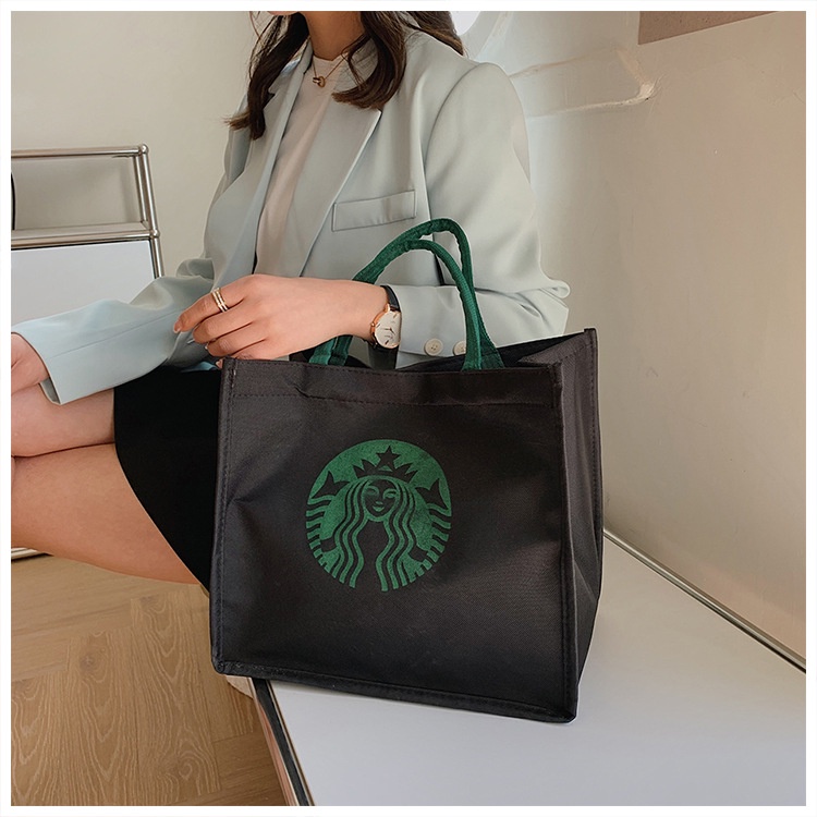 Túi Vải Họa Tiết Starbucks, Túi Denim Canvas Nữ Thời Trang