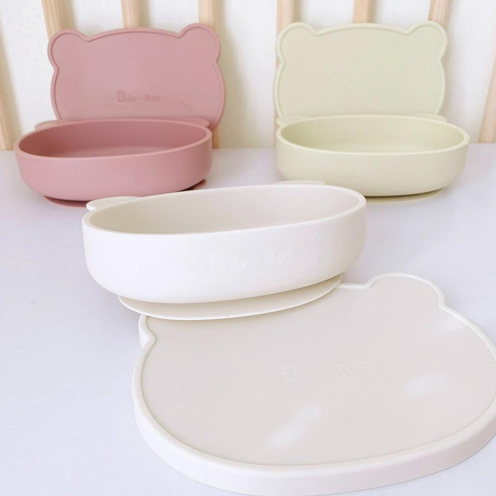 BÁT ĂN DẶM SILICON BARROT KÈM NẮP CÓ ĐẾ HÍT - kHAY ĂN DẶM MOLLI HÌNH GẤU AN TOÀN DÀNH CHO BÉ