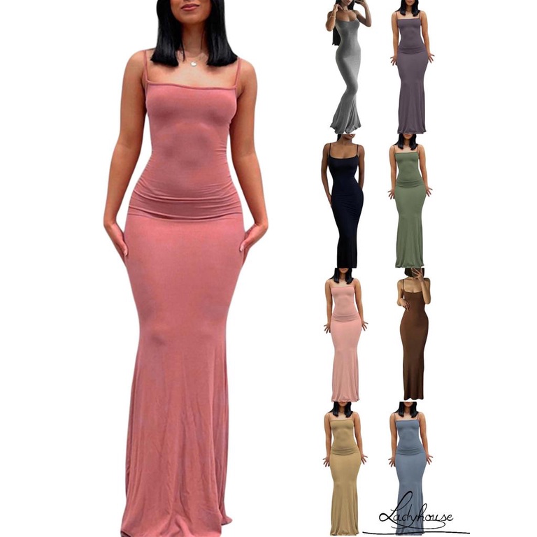 Đầm Dài Hai Dây Ôm Dáng Màu Sắc Đơn Giản Dành Cho Nữ