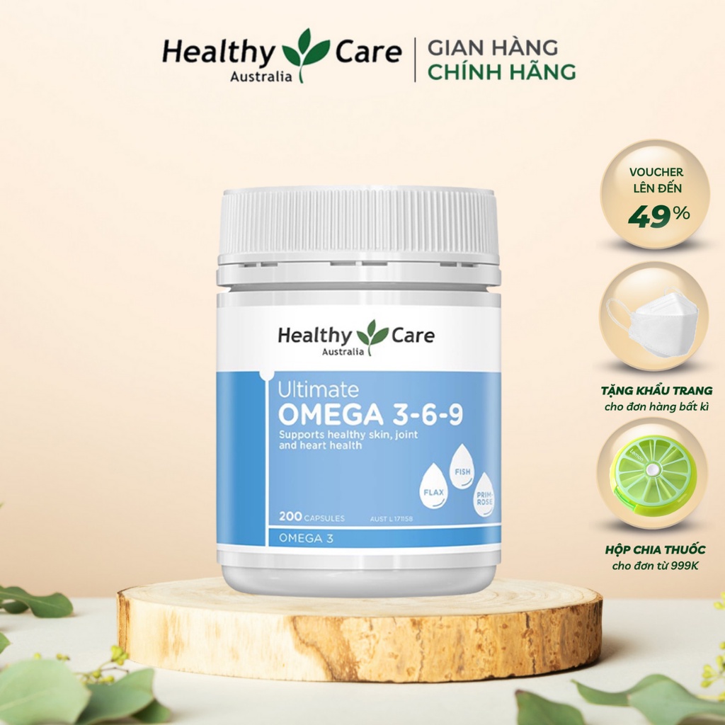 Viên Uống Hỗ Trợ Tuần Hoàn Bảo Vệ Tim Mạch Và Huyết Áp Healthy Care Ultimate Omega 3, 6, 9 Ultimate 200 Viên