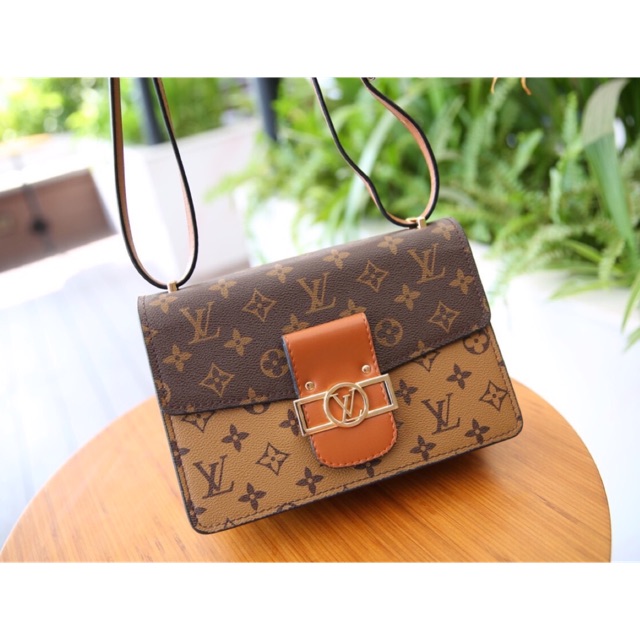 Túi đeo chéo box dauphine hoa nâu fullbox bill nguyên có hộp hàng cao cấp