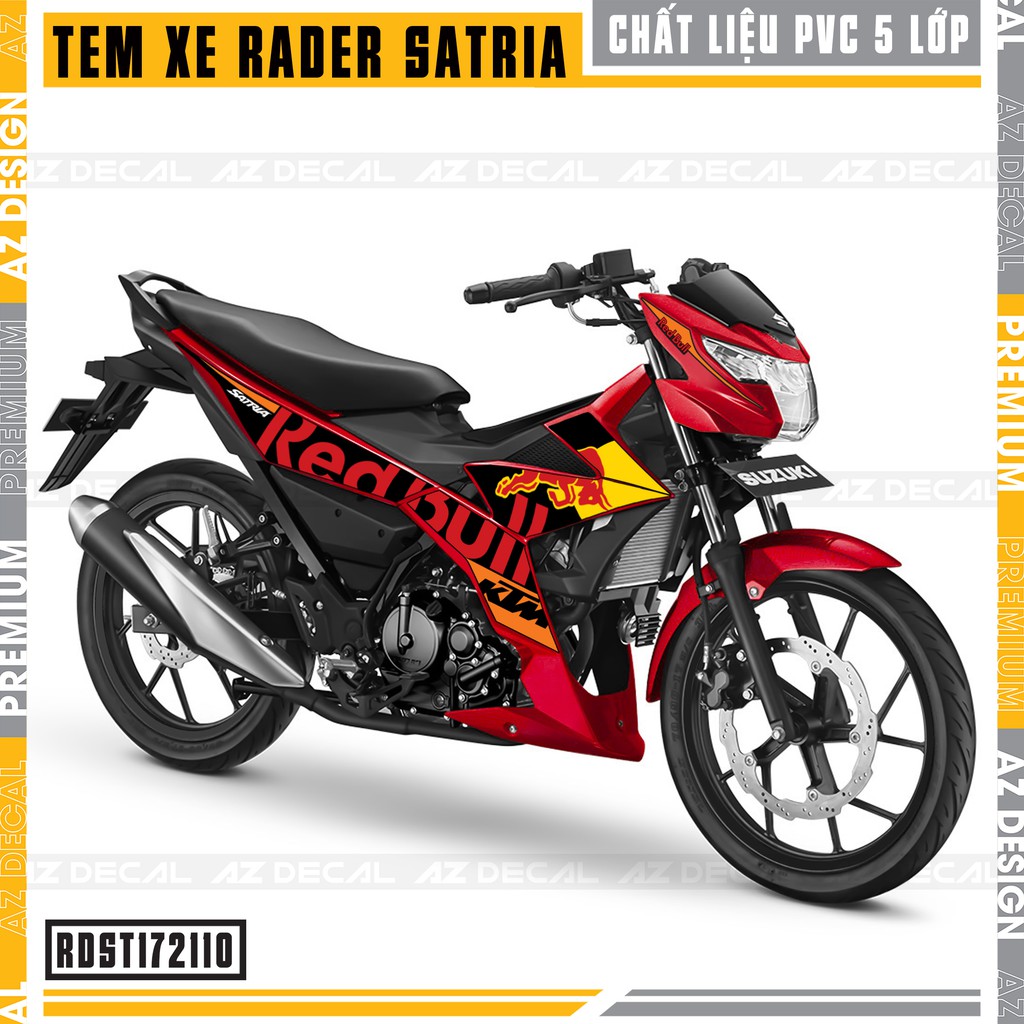 Tem Xe Suzuki Raider/Satria Mẫu Red Bull | RDST172110 | Chất Liệu Decal Chống Nước, Cắt Sẵn Dễ Dán Màu Đỏ Đen Trắng Xanh
