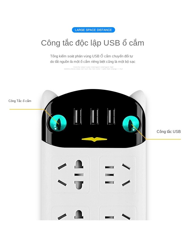 PM Ổ cắm mèo dễ thương sáng tạo phim hoạt hình bảng dây đa năng Bộ sạc USB gia dụng sạc công tắc phích cắm thông minh