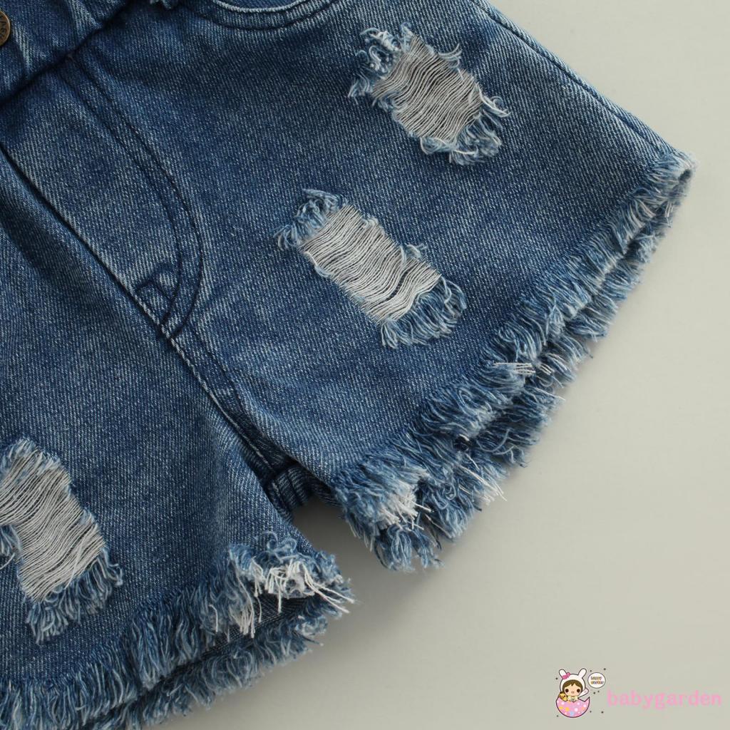 Set Đồ 3 Món Gồm Áo Ba Lỗ In Chữ + Quần Short Denim Rách + Băng Đô Dành Cho Bé Gái 6 Tháng 5 Tuổi