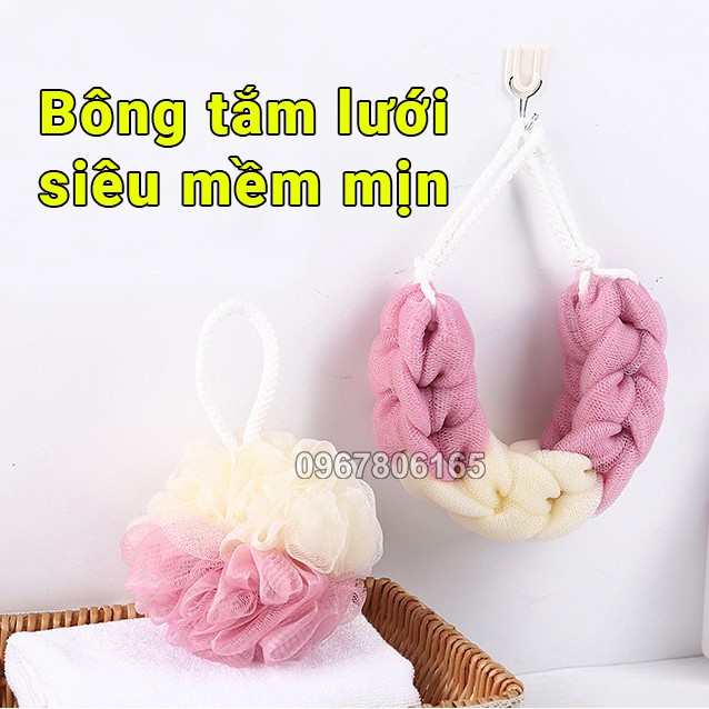 Combo bông tắm dài, tròn - Bông tắm lưới tạo bọt siêu mềm mịn dài và tròn