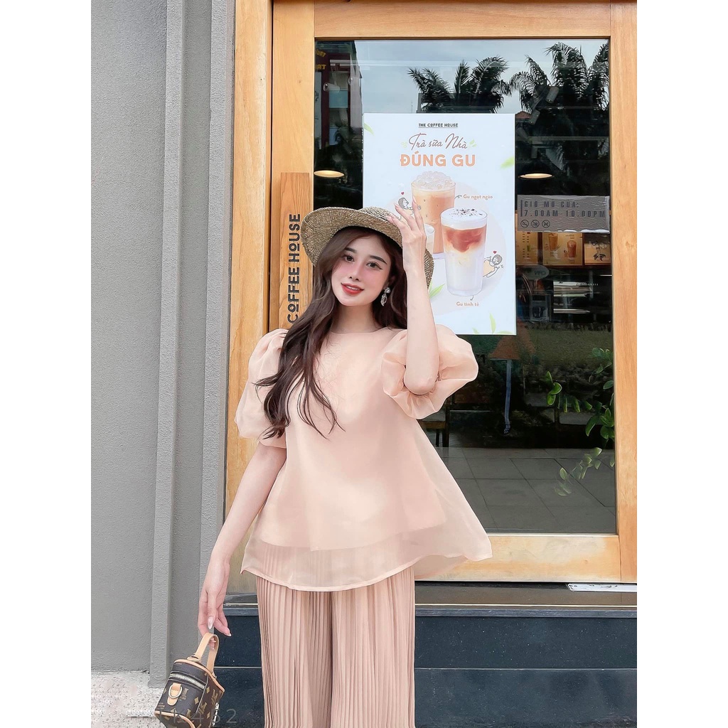 Áo babydoll voan tơ tay phồng sang chảnh nhiều màu