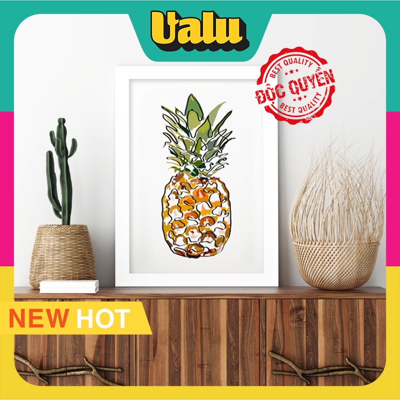 Tranh Treo Tường Hiện Đại - 1 Nét Vẽ Hình Trái Thơm - Viền Khung Composite Cao Cấp - Thích Hợp Decor Trang Trí Nhà Cửa