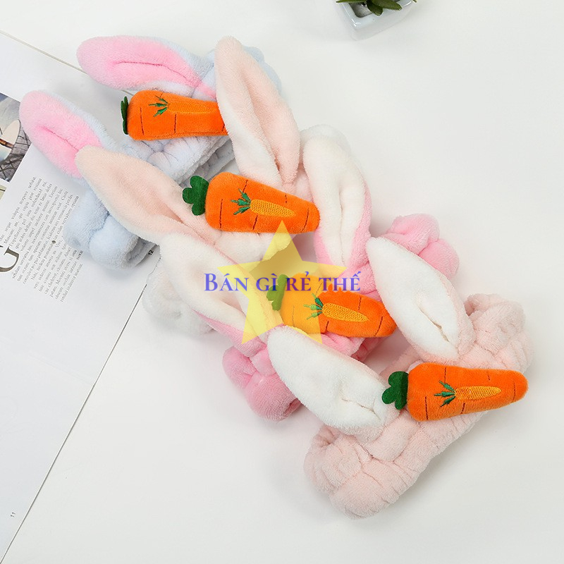 Băng đô tai thỏ + cà rốt 3D vải bông nhung xù