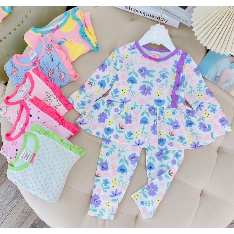 Bộ bé gái dài tay bánh bèo cotton bozip xuất dư 8-20kg