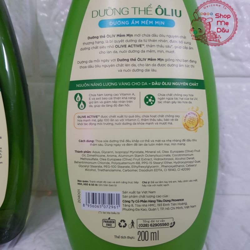 DATE 10/2024 - Sữa tắm Oliv Dưỡng ẩm mềm mịn/Detox 200ml