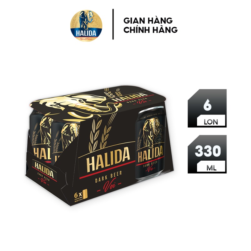 Lốc 6 lon bia Halida Dark 330ml (330ml/lon)