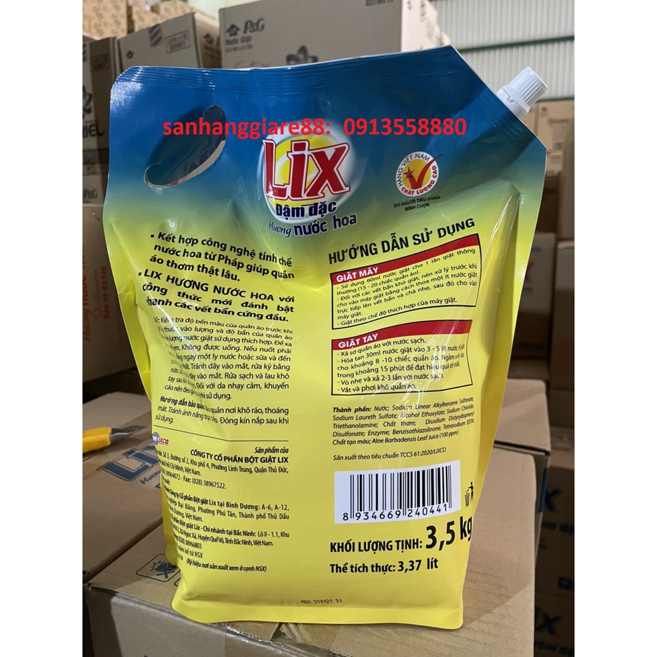 Nước giặt Lix Hương Nước Hoa túi tiết kiệm 3.5kg- Màu cam