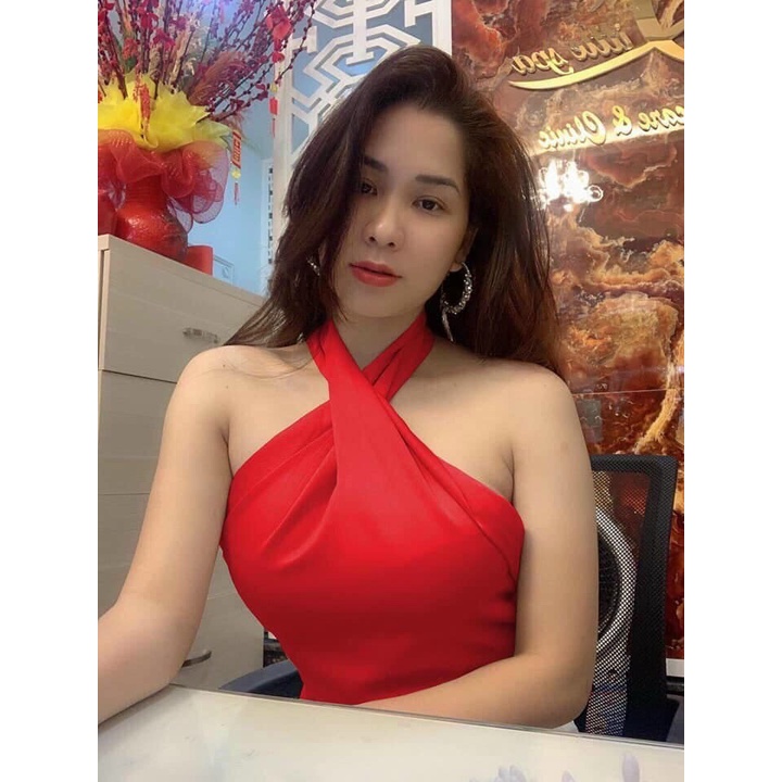 áo phi lụa yếm chéo cổ cực hot sexy