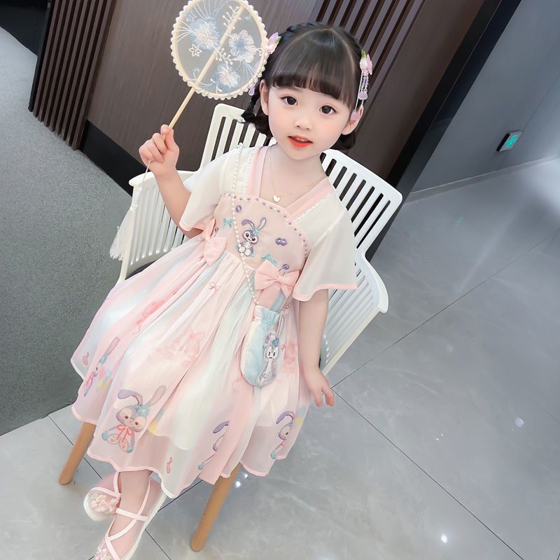 Đầm Hán Phục Thêu Hình Thỏ Phong Cách Trung Hoa Mới Cho Bé Gái