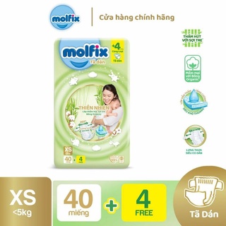 Tã/bỉm dán Molfix Thiên nhiên Regular NB newborn XS - Gói 40+4 miếng - Gói nhỏ, tã dán sơ sinh molfix XS, đi sinh