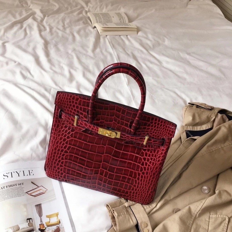 Túi xách nữ đeo chéo  BIRKIN da dập vân cá sấu khoá vàng size 30 hàng cao cấp