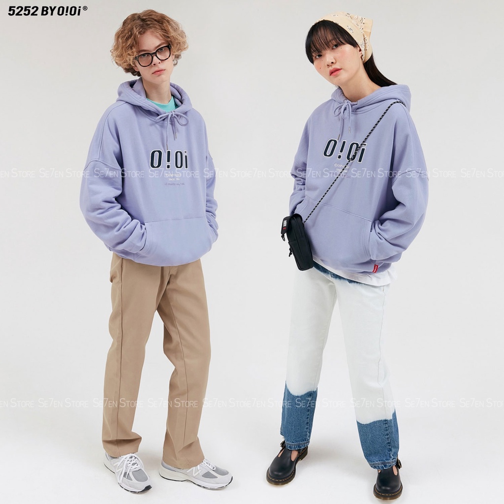 Áo Hoodie OIOI 5252 Nỉ Bông form rộng Unisex nam nữ phong cách Hàn Quốc hai màu tím khoai môn và trắng Cream