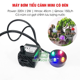 Máy bơm mini có đèn 2w, 5w | bơm thác nước phong thủy