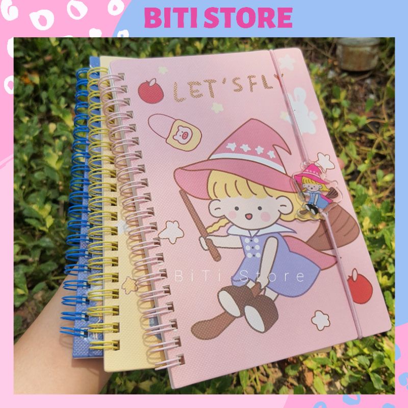 🍓Sổ Lò Xo A5  Có Dây Kèm Icon [ẢNH THẬT] Bìa Giấy Cứng  Hình Hoạt Hình Siêu Dễ Thương BiTi Store LX333