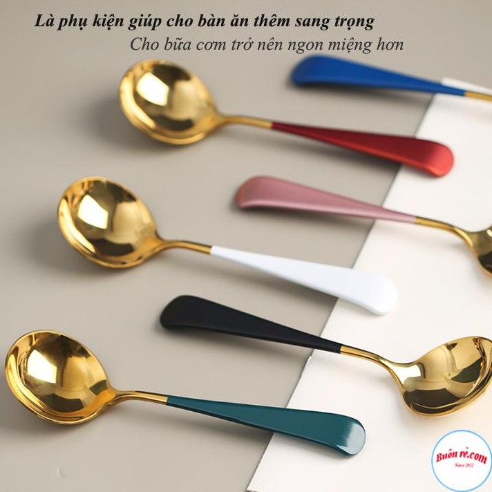 Combo 5 Thìa Ăn Cơm Bằng Inox Mạ Vàng Cán Dài Nhiều Mầu Sang Trọng-00945