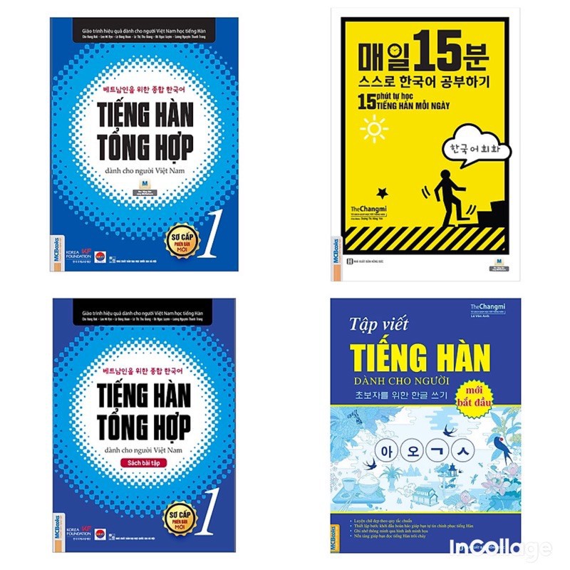 Sách - Combo Tiếng Hàn Tổng Hợp Dành Cho Người Việt Nam Sơ cấp 1 đen trắng+15 Phút Tự Học Tiếng Hàn + Tập Viết Tiếng Hàn