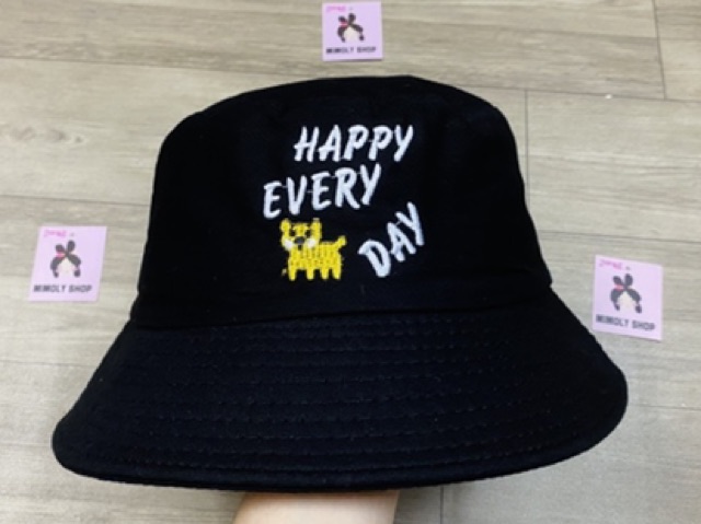 Nón Bucket 1 Mặt Thêu Chữ Happy