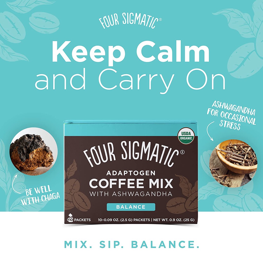 HỘP 10 GÓI CAFE MIX NẤM HỮU CƠ, HỖ TRỢ MIỄN DỊCH - GIẢM CĂNG THẲNG Four Sigmatic Adaptogen Organic, 25g
