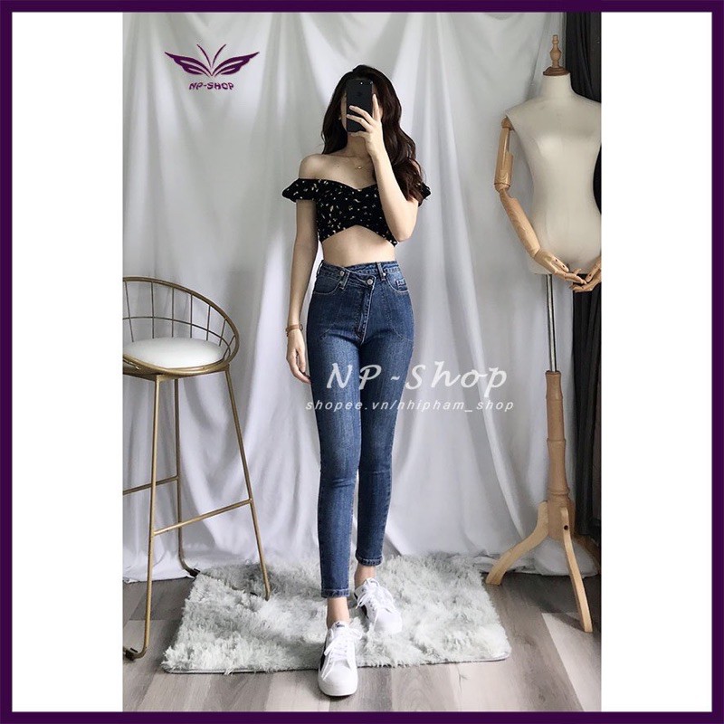 Quần jean nữ lưng cao⚡️ quần bò nữ cạp cao co giãn kiểu ôm 9 tấc nút lệch Nhipham shop/vnxk | BigBuy360 - bigbuy360.vn