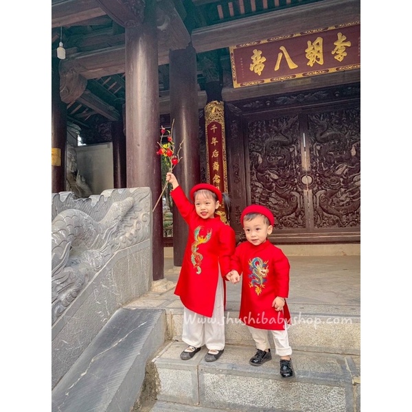 Áo Dài Tết Bé Trai Tapta Thêu Tay Hình Rồng Tinh Tế